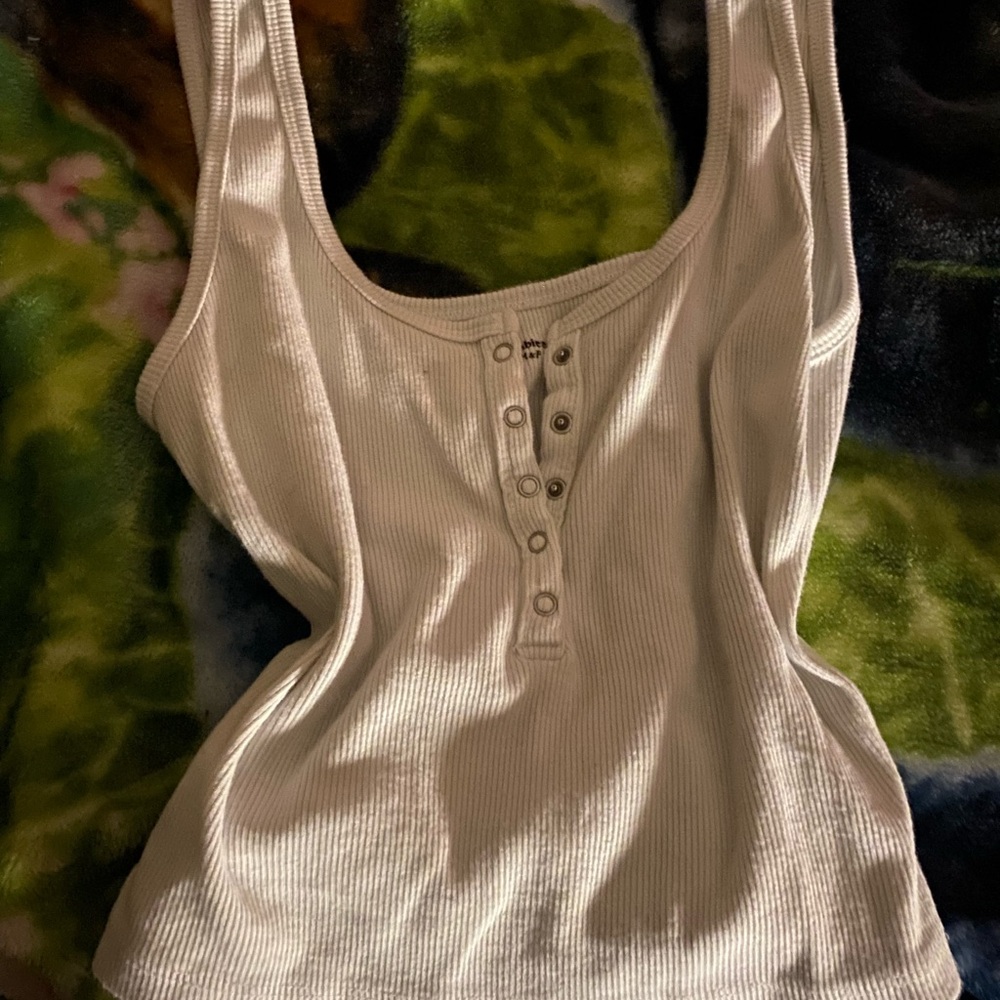Abercrombie & Fitch Cream Sleeveless Fitted Polo Tank Top